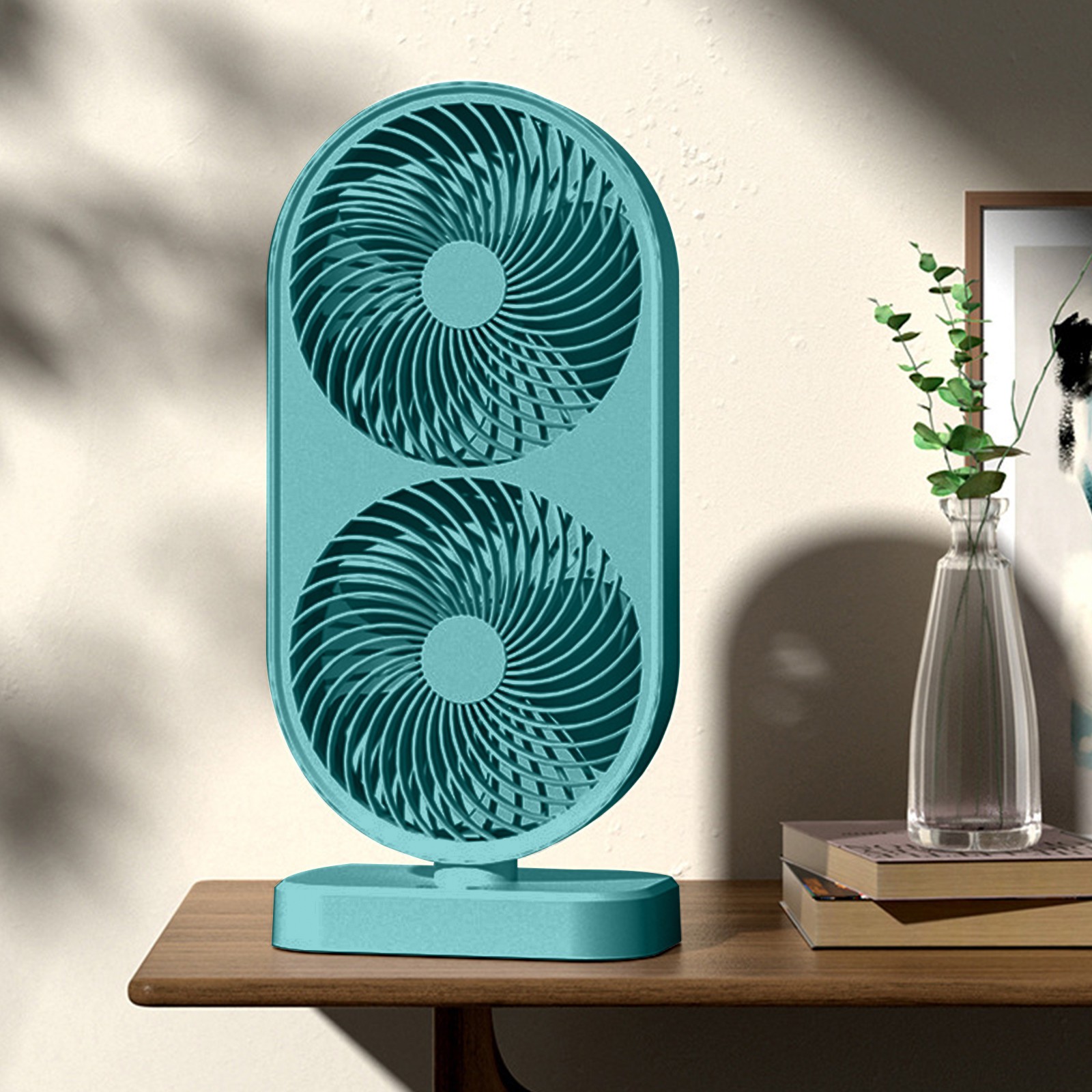 120° Adjustable High Speed Portable Double Head Desk Fan Rechargeable Fan with 4 Speeds Cooling Fan_000280